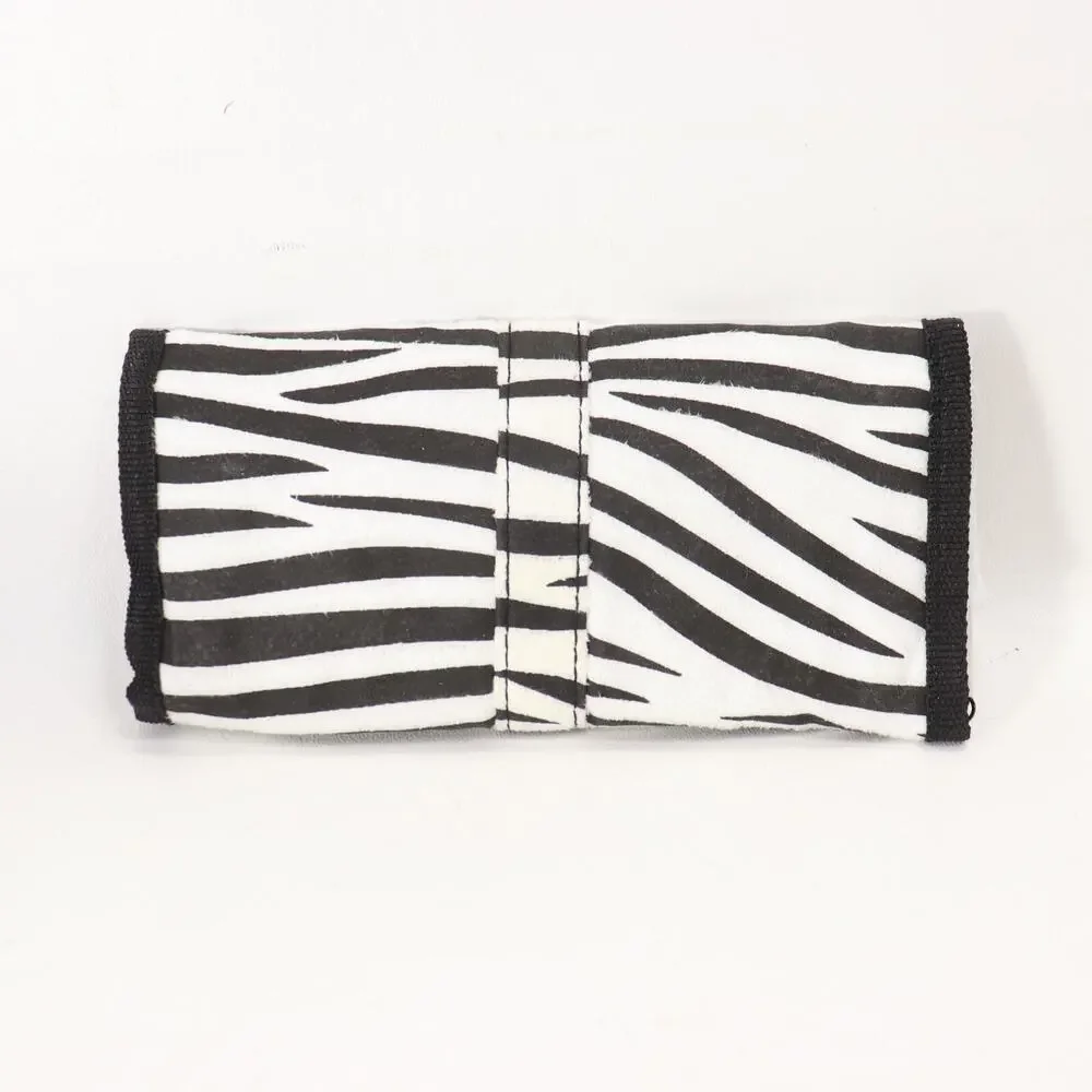 Vtg GMC Fuzzy Zebra Jewelry Rollup Bag Travel Clear Pockets Snap Trifold
